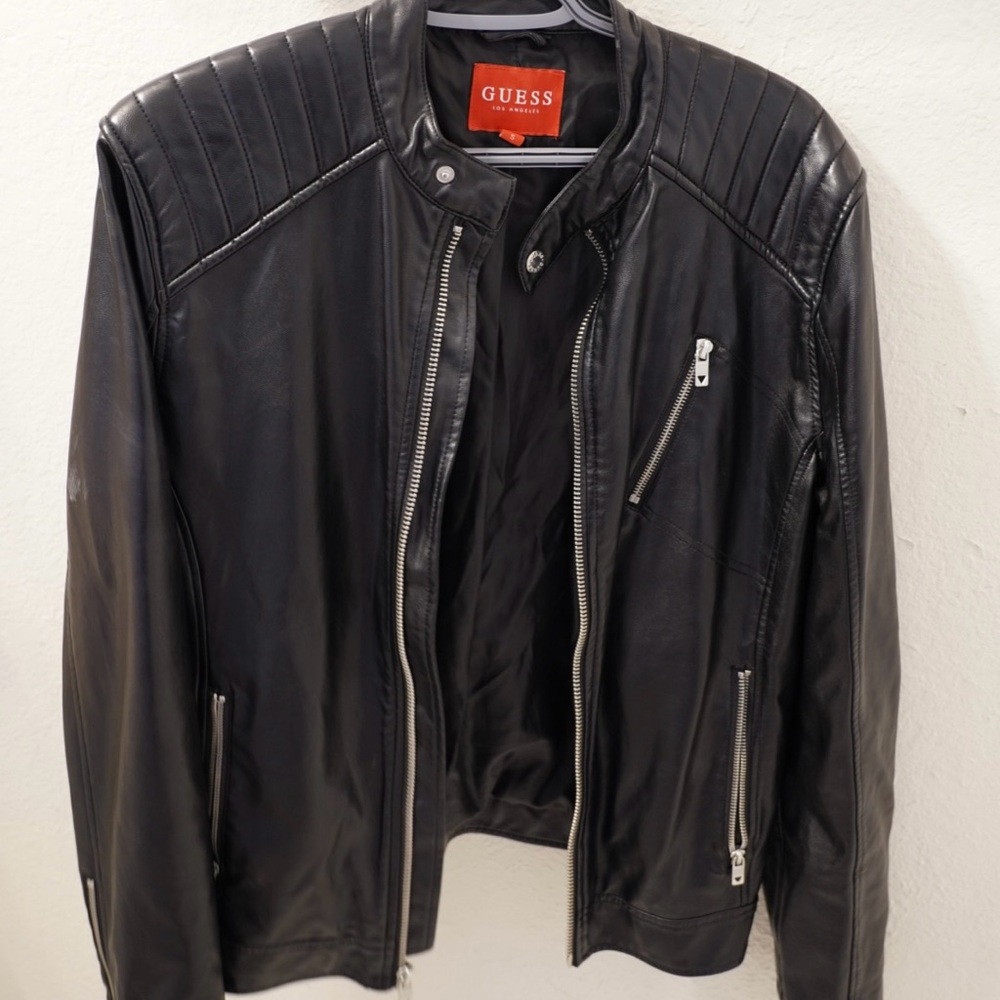 Guess Black  Leather Style Jacket